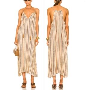 Natalie Martin Marlien Maxi Dress in Thin Stripe Cocoa Butter